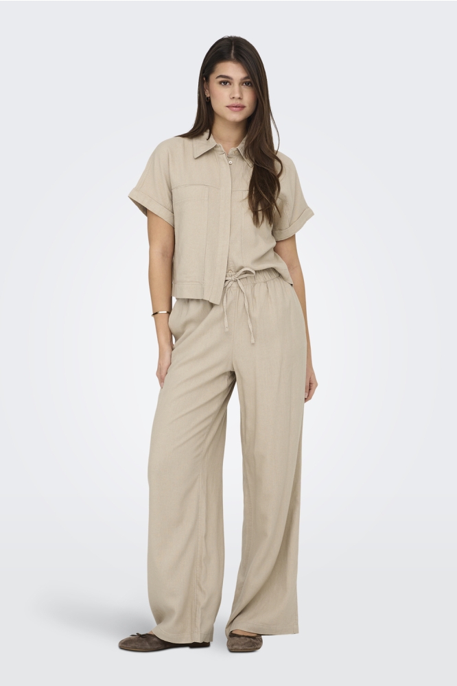ONLCARO MW LINEN BL PULL-UP PANT CC 15291807 OXFORD TAN
